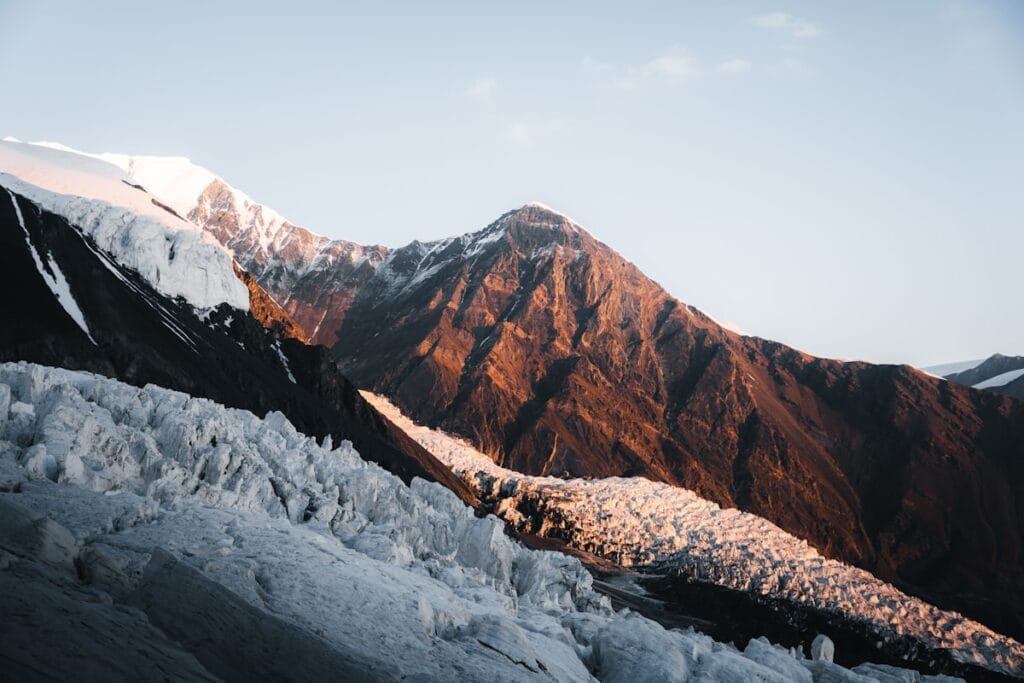 The Baltoro Glacier stretching toward Concordia with granite towers on both sides