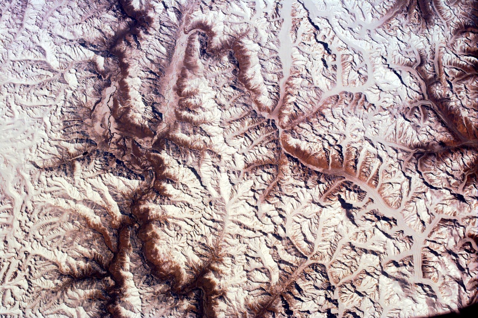 Wide ISS satellite view of the central Karakoram range in Gilgit-Baltistan, Pakistan