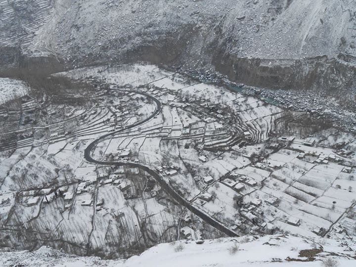 Hunza Valley village covered in snow in winter