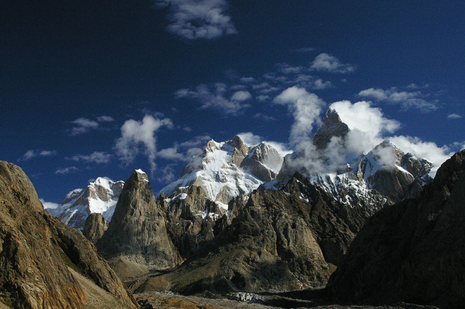 The Ogre (Baintha Brakk) and the Ogre's Thumb granite towers next to the Latok group, Karakoram