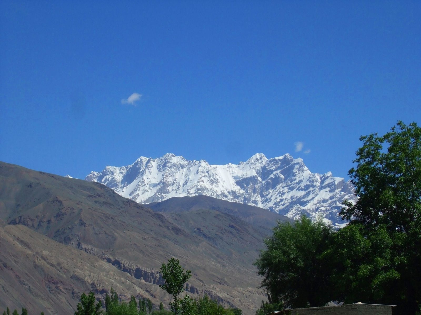 Schneebedeckter Gipfel Ghamubar Zom über dem Yasin-Tal im Hindu Raj