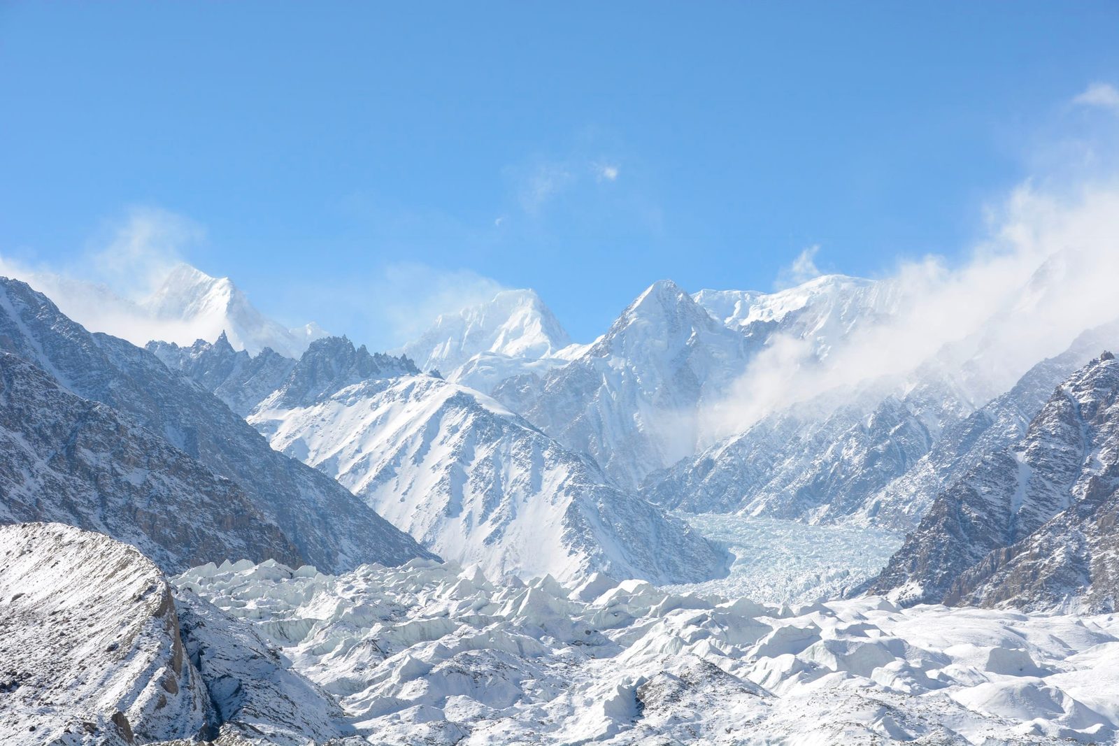 Khunyang Chhish (7,852 m) and Pumari Chhish rising above the Hispar Muztagh, Nagar, Gilgit-Baltistan