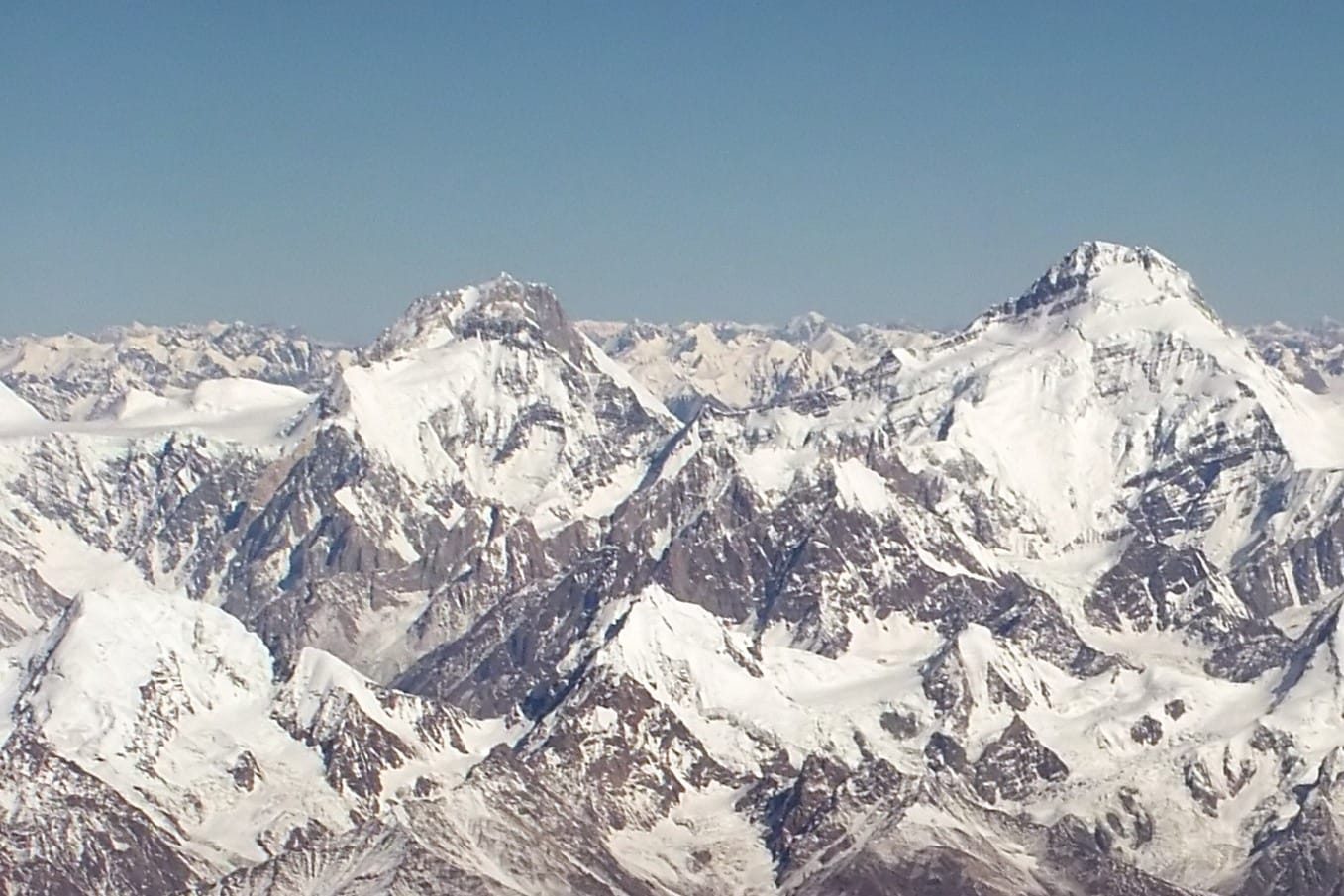 Yukshin Gardan Sar and Yutmaru Sar seen together across the Hispar Muztagh